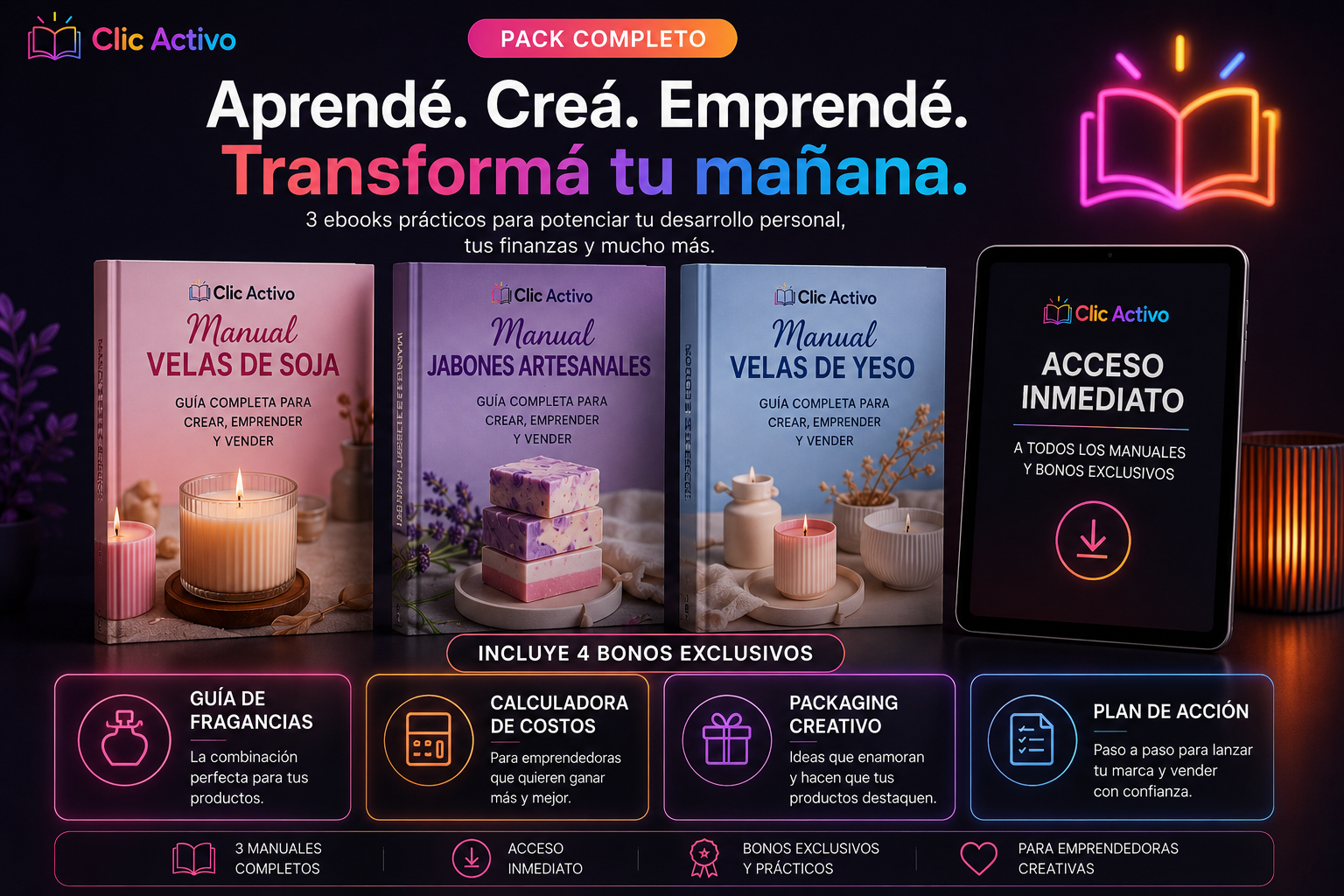 💖 Pack Emprendimiento Artesanal Completo | Velas, Jabones y Yeso Decorativo