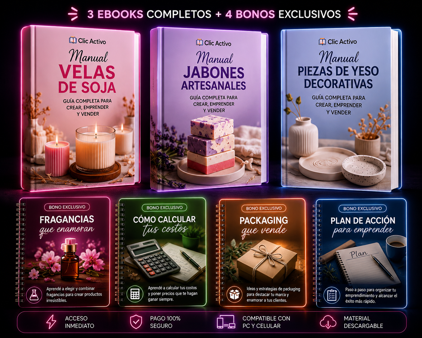 💖 Pack Emprendimiento Artesanal Completo | Velas, Jabones y Yeso Decorativo